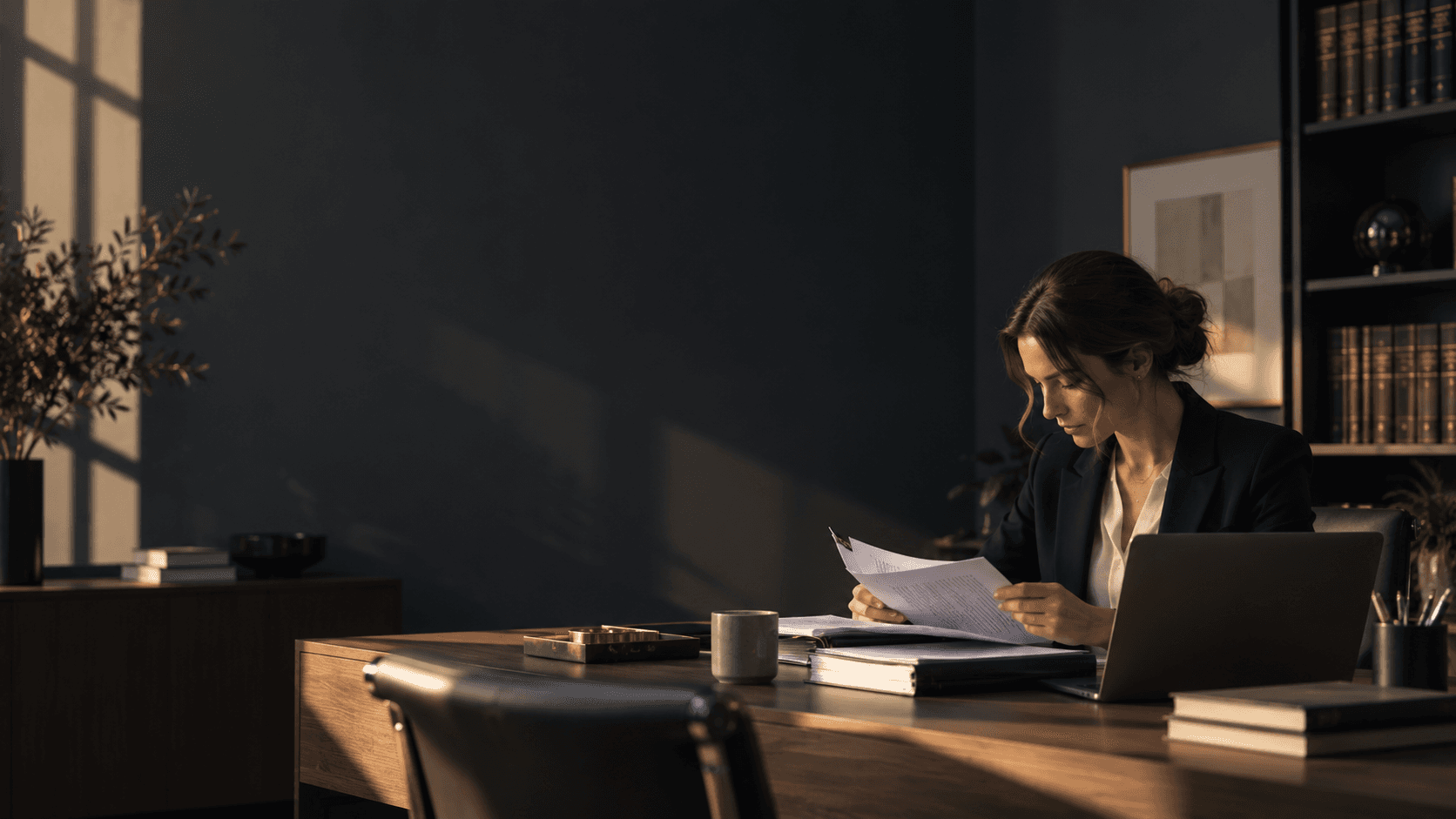 UK Immigration Lawyer reviewing case documents with focused attention